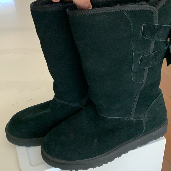 UGG Black Suede Bow Boots ladies size 8 - Picture 2 of 7